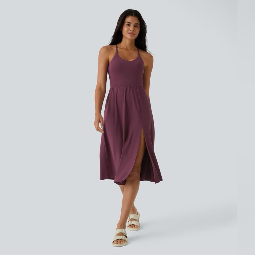 NWT Halara SoftlyZero™ Airy Everyday Midi Chill Dress Fig S Built-In Bra